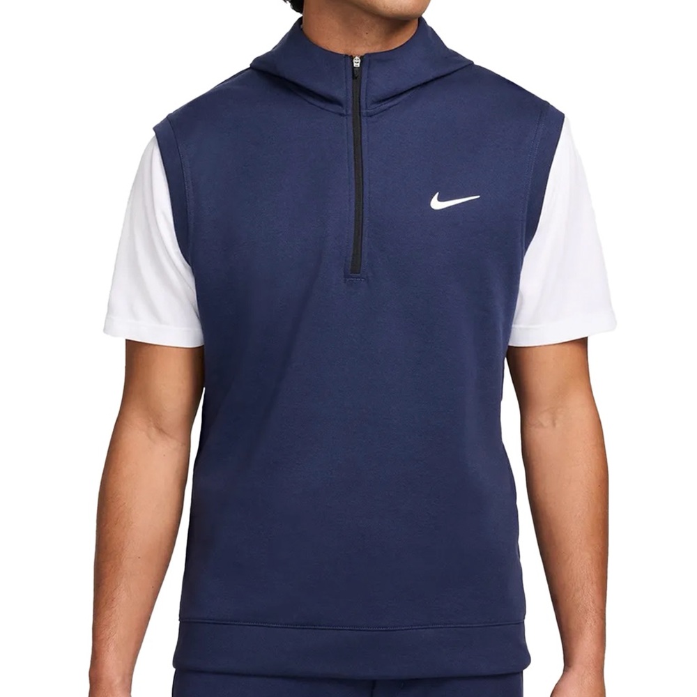 NIKE Swoosh ½ Zip Cotton Blend Sleeveless Tour Vest Hoodie MEDIUM Navy Blue NWT